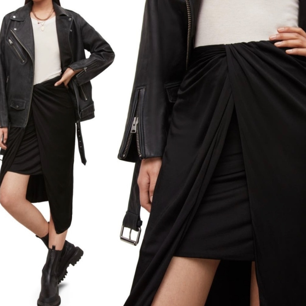 All Saints Sami Midi Layered Skirt Black 4